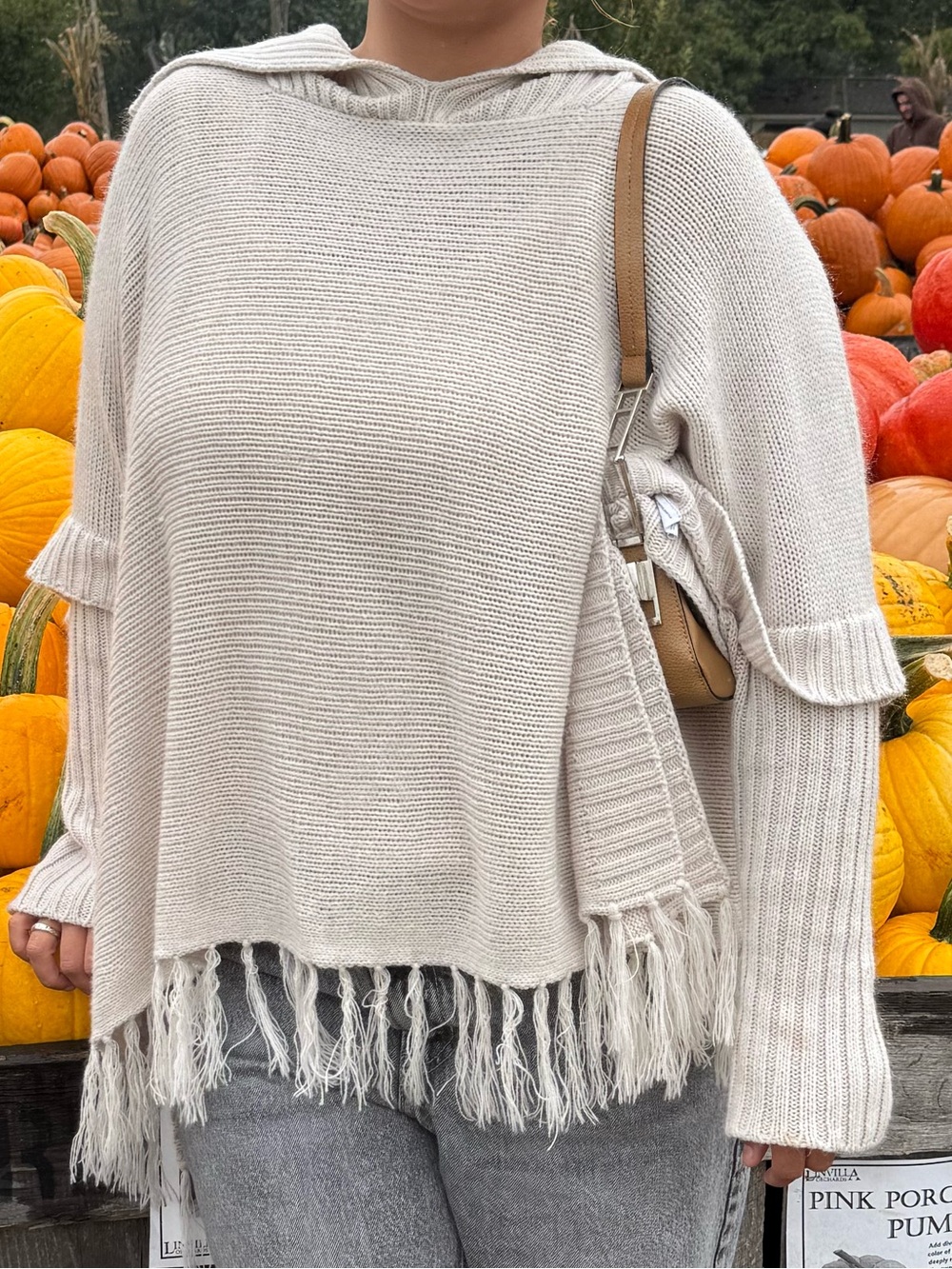 Women’s Cream Fringe Knit Sweater Poncho